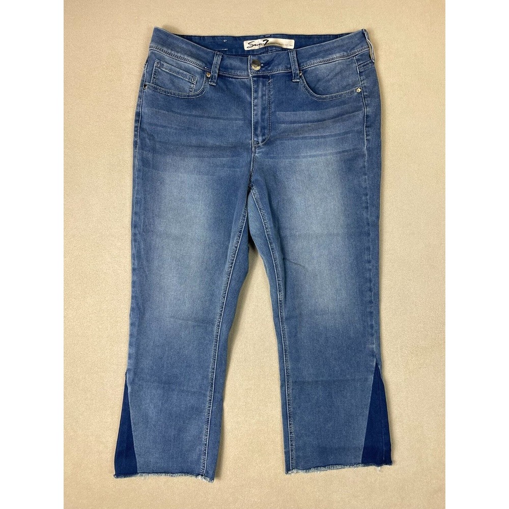 Seven7 Jeans Adult 14W‎ Blue Ankle Duster Skin Fit Denim Embroidered Womens